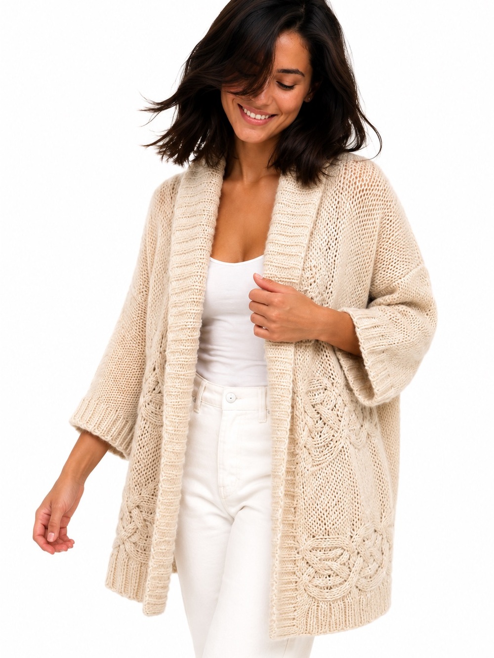 American Eagle Wool Mohair Open Front Chunky Knit Shawl Cardigan Y2K L